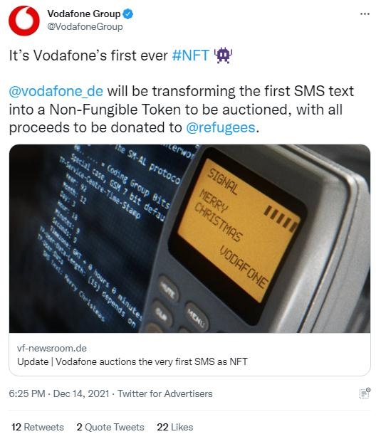 英國沃達(dá)豐公司也表示，計(jì)劃將拍賣所得全部捐贈(zèng)給聯(lián)合國難民署，以支持那些被迫逃離家園的人。(圖片來源：英國沃達(dá)豐公司社交媒體截圖)