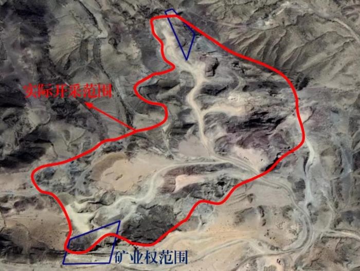 2021年5月的衛(wèi)星遙感影像顯示，白土崗子石料廠礦業(yè)權(quán)面積僅16.65畝，越界開采達(dá)207畝，超出12.4倍