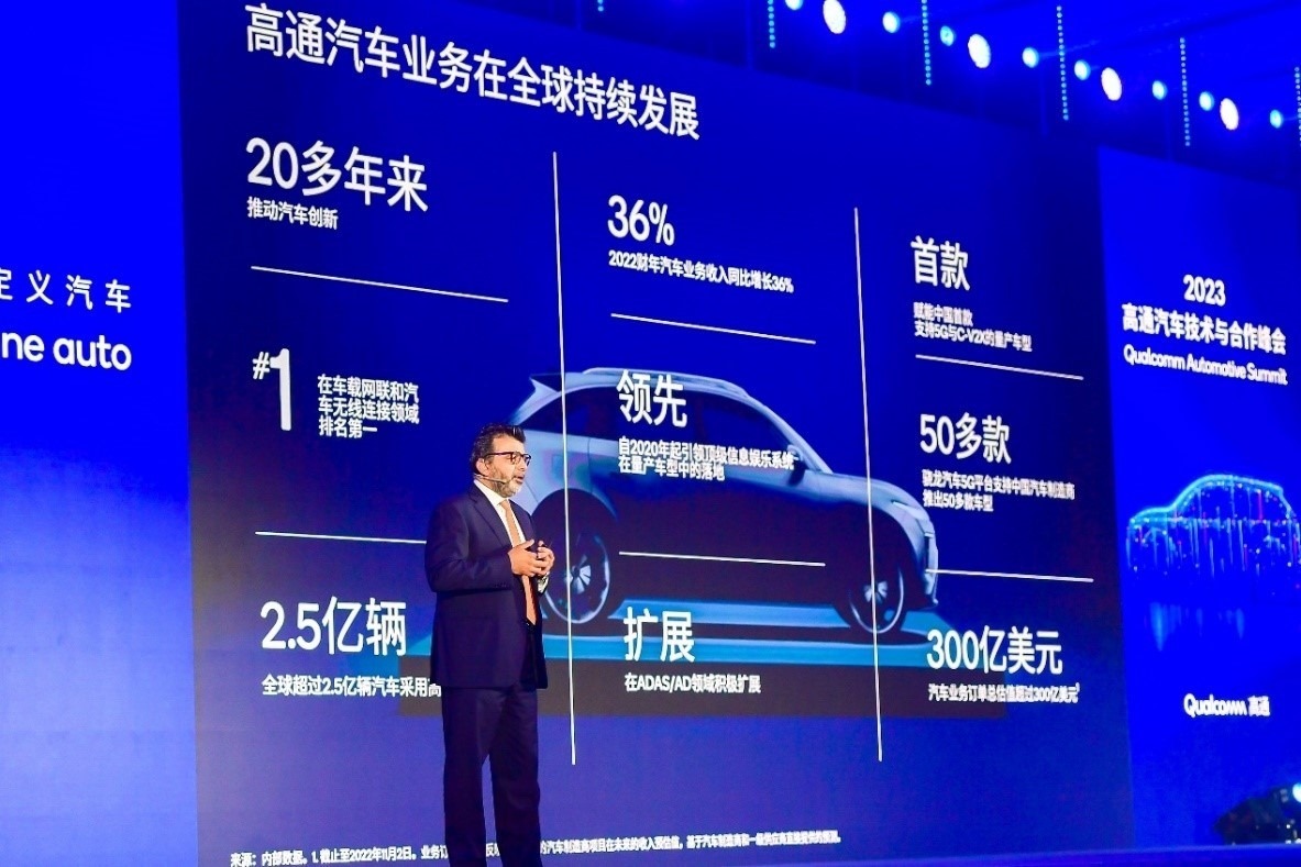 高通技術(shù)公司高級(jí)副總裁兼汽車業(yè)務(wù)總經(jīng)理Nakul Duggal發(fā)表主題演講。（受訪者供圖）