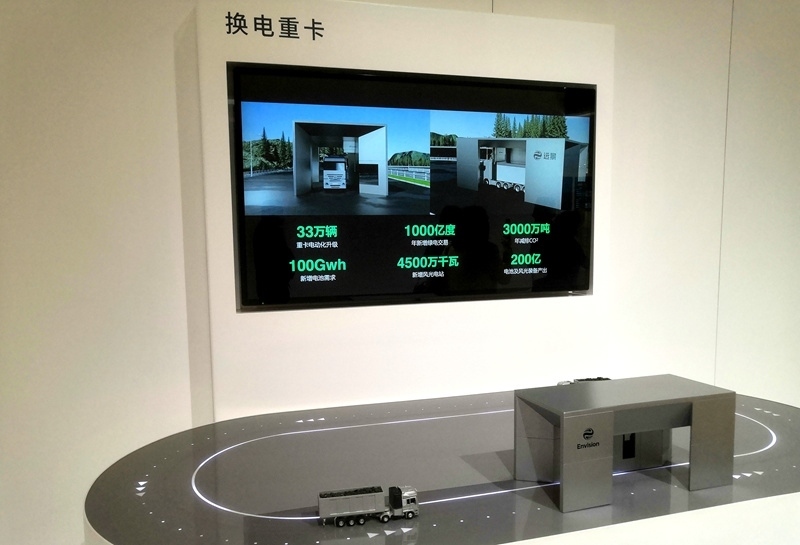 零碳產(chǎn)業(yè)園中換電重卡項目的演示模型。人民網(wǎng)記者 孫博洋攝