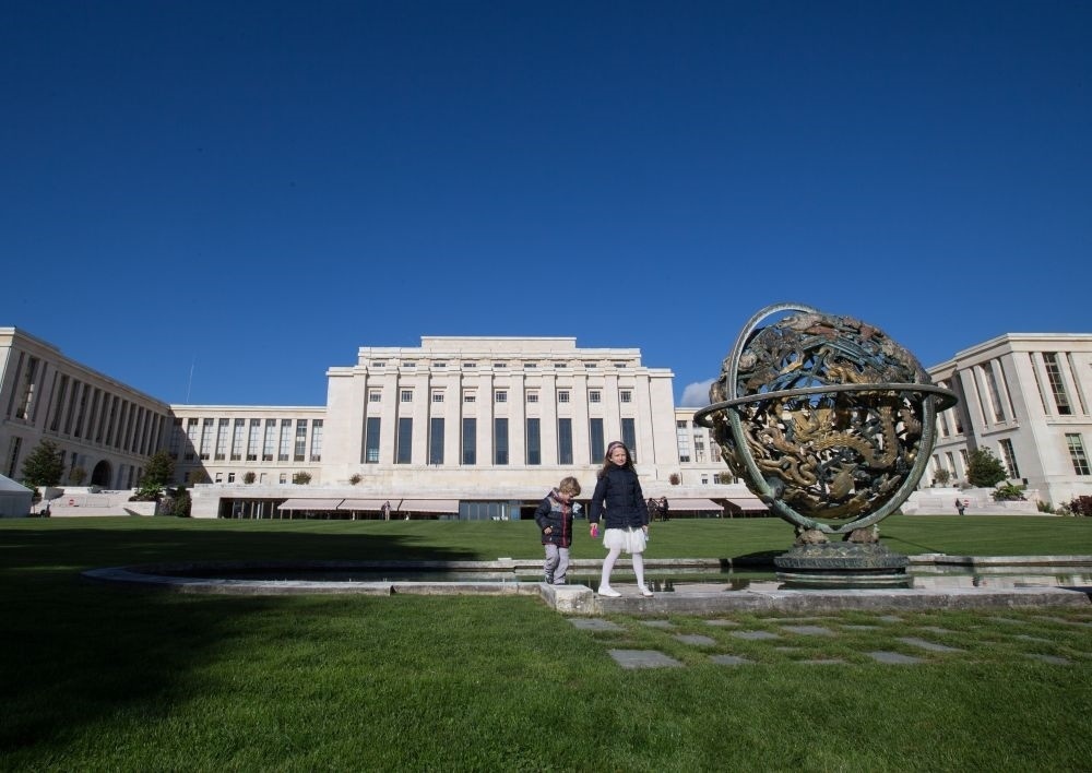 這是在瑞士日內(nèi)瓦拍攝的聯(lián)合國萬國宮外景（2017年10月7日攝）。新華社記者 徐金泉 攝