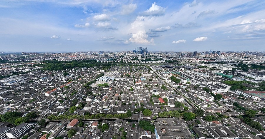 2023年7月3日拍攝的蘇州平江歷史文化街區(qū)（無人機(jī)照片）。新華社記者 李博 攝