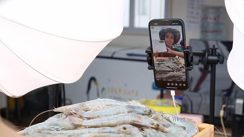 江蘇連云港，村民進行直播銷售。范堯攝