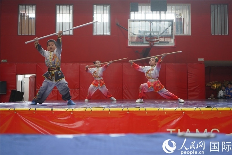 圖為開幕式現(xiàn)場兒童武術(shù)表演。人民網(wǎng)記者 許放攝