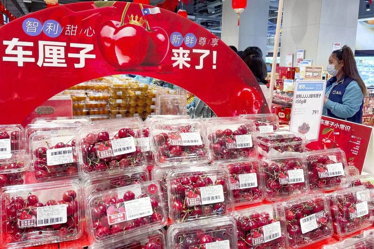 北京一家盒馬鮮生超市中智利車?yán)遄邮圪u區(qū)。來(lái)源：視覺(jué)中國(guó)