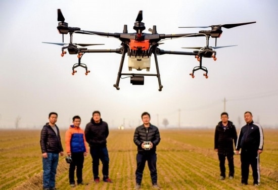 2019年2月25日，無人機(jī)教員（右三）在河北省衡水市冀州區(qū)徐莊鄉(xiāng)北榆林村為村民做植保無人機(jī)飛行操作技能培訓(xùn)。新華社記者 李曉果 攝