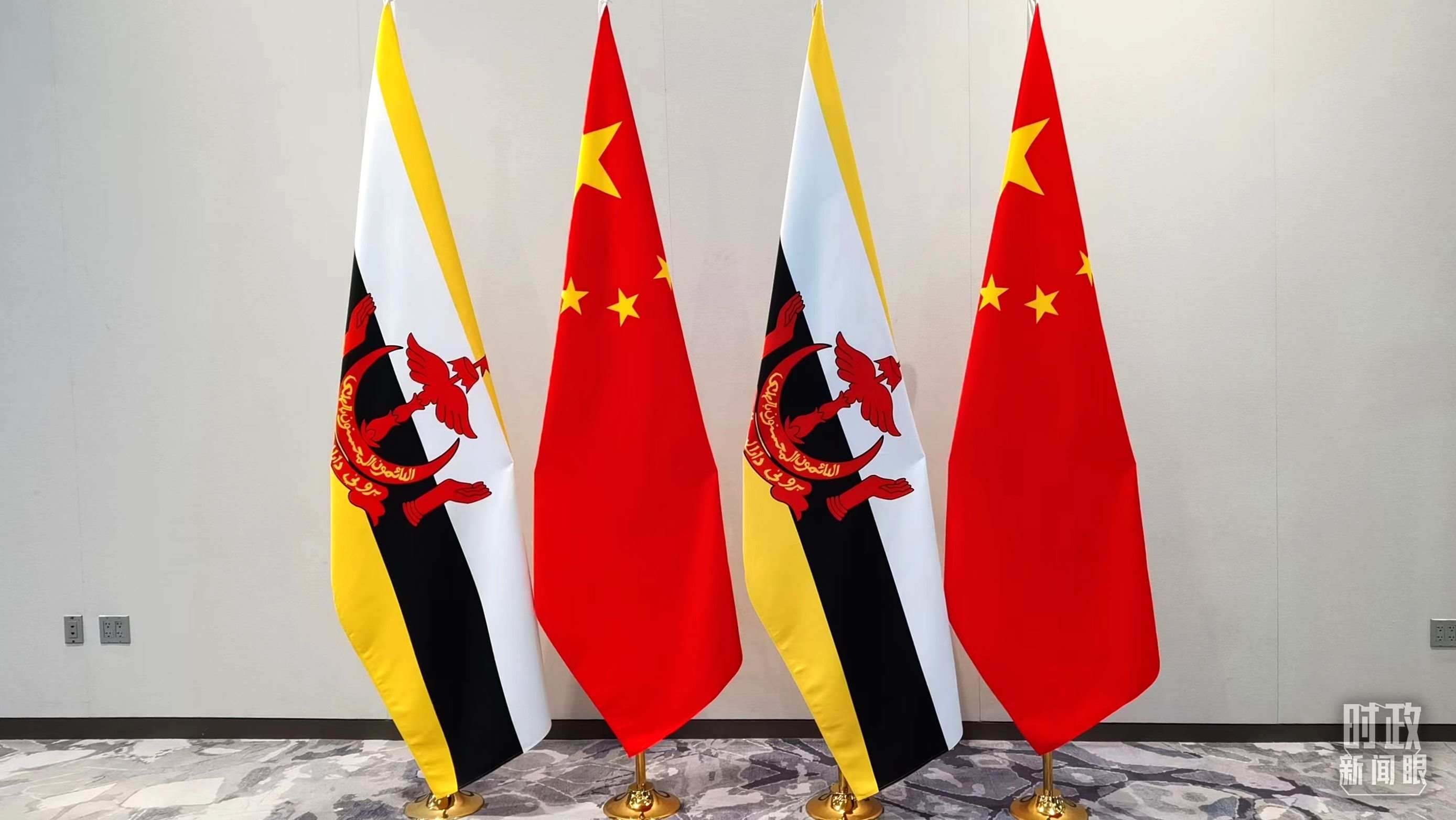 △會(huì)談現(xiàn)場(chǎng)的中文兩國國旗。（總臺(tái)央視記者郭鴻拍攝）