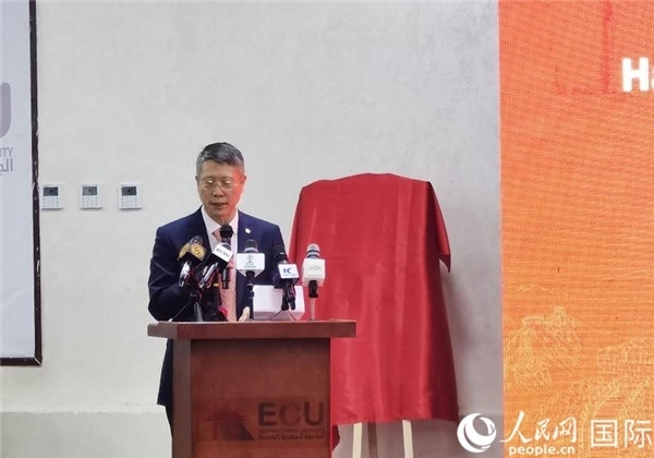 中國石化非洲代表處總代表衛(wèi)東致辭。人民網(wǎng)記者 沈小曉攝