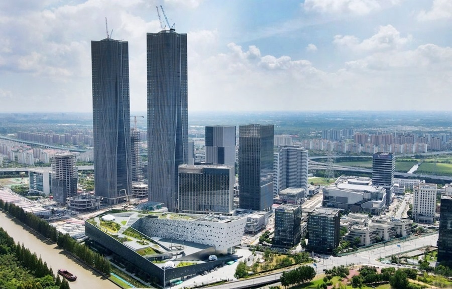 位于上海浦東新區(qū)的張江科學(xué)會(huì)堂（前）（2023年9月10日攝，無人機(jī)照片）。