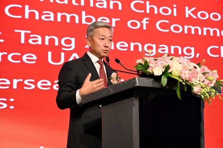 中國駐阿聯(lián)酋大使張益明致辭。阿聯(lián)酋中華工商總會供圖