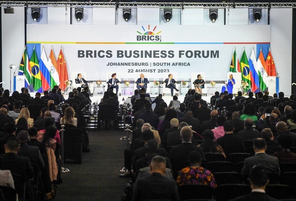 這是8月22日在南非約翰內斯堡拍攝的金磚國家工商論壇現(xiàn)場。新華社記者李亞輝攝