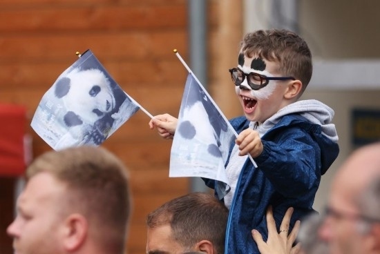  2023年7月26日，在法國圣艾尼昂市博瓦勒野生動物園外，一名兒童等待送別熊貓“圓夢”。新華社記者 高靜 攝