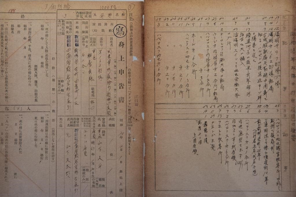 這是7月5日在侵華日軍第七三一部隊(duì)罪證陳列館拍攝的731部隊(duì)林口162支部《身上申告書(shū)》（影印件）。新華社記者 張濤 攝