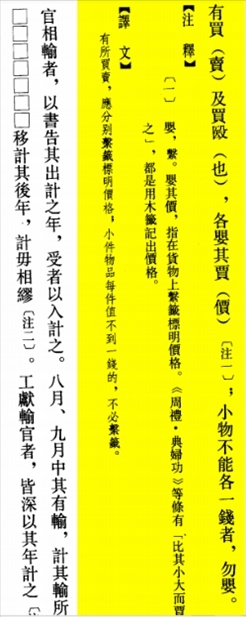 △“買(mǎi)賣(mài)的時(shí)候，應(yīng)分別掛上價(jià)格標(biāo)簽標(biāo)明價(jià)格，小件物品每件不到一錢(qián)的，不必懸掛標(biāo)簽。”