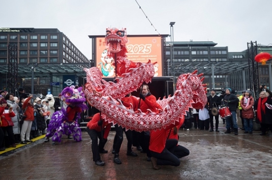 舞龍、舞獅表演。中國駐芬蘭大使館供圖