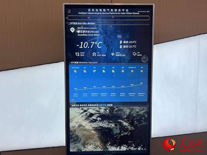 摩天輪等候大廳實(shí)時(shí)顯示的氣象信息。人民網(wǎng) 高清揚(yáng)攝