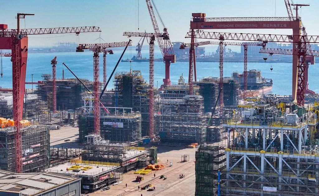 這是3月21日拍攝的天津博邁科海洋工程股份有限公司廠區(qū)一景（無人機照片）。新華社記者 趙子碩 攝