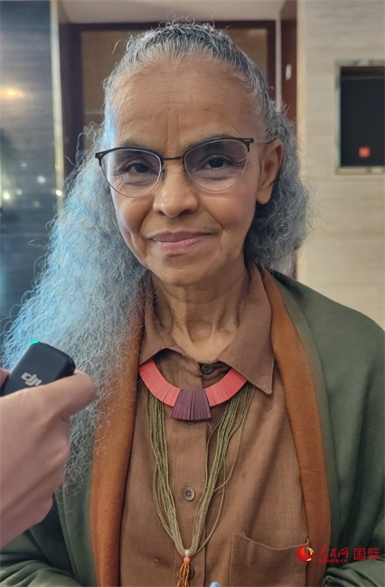 巴西環(huán)境與氣候部部長瑪麗娜·席爾瓦接受人民網(wǎng)采訪。人民網(wǎng)記者 符園園攝